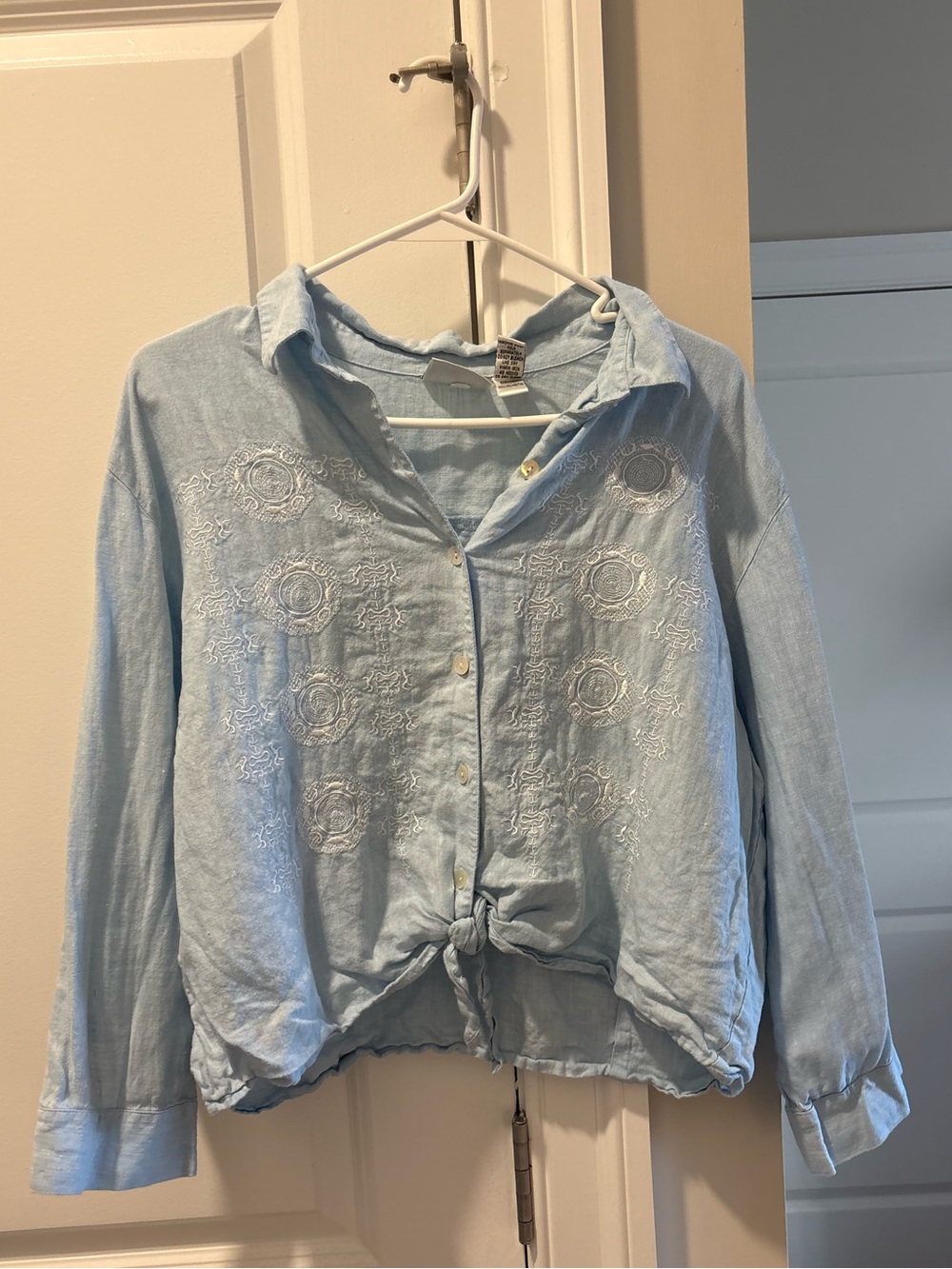 Chico's Light Blue Linen Button-Up Top